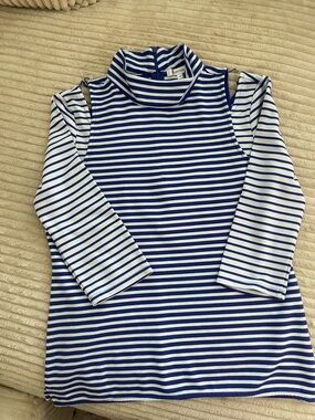Tyler Boe Blue and White Striped Cold-Shoulder Top